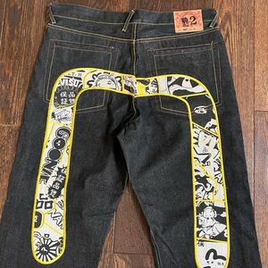 Vintage Evisu Dark Denim Jeans Henes Japan Goonie Mens Size 38X34 Selvedge